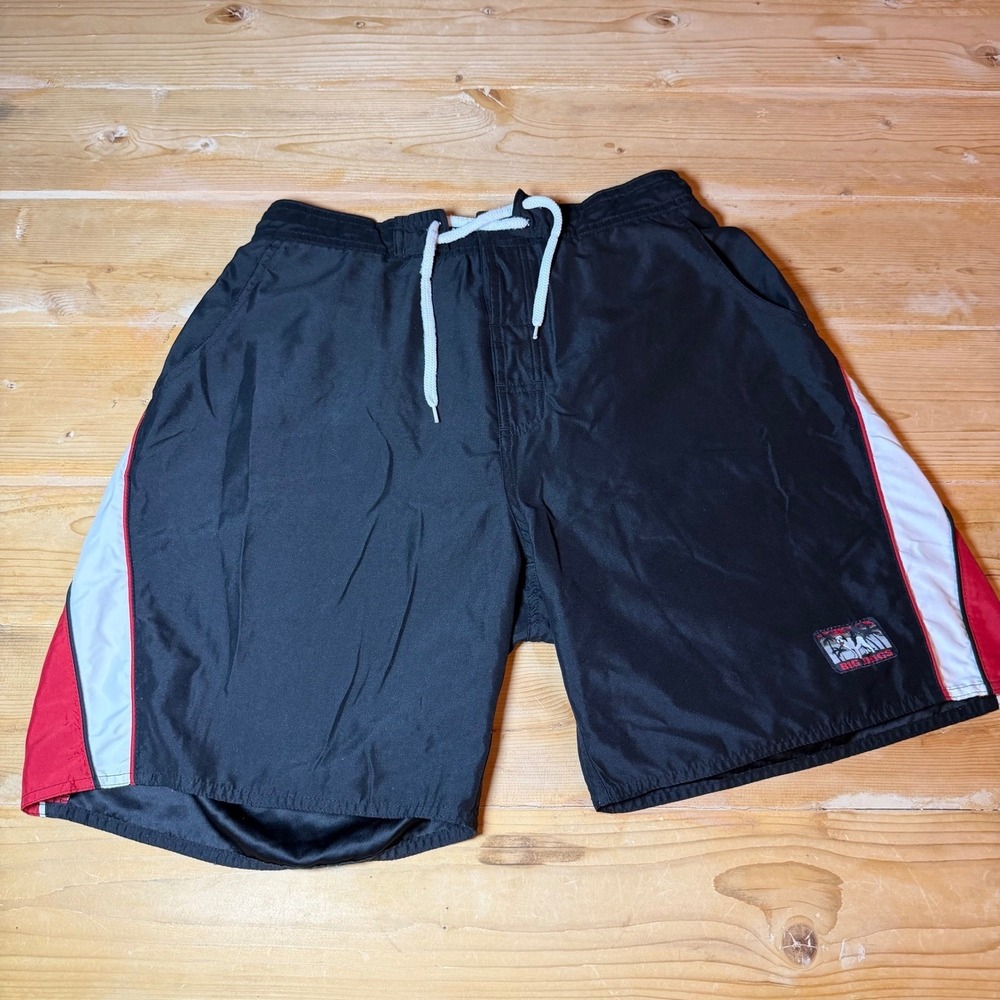 Vintage Big Dogs Mens Swim Trunks Black Red White Colorblock Mesh Lined Size M